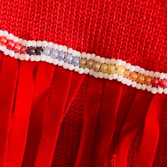 MICHAEL SIMON SPUN SILK Cotton RED Knitted Beaded FRINGEY VEST SML - Picture 5 of 13